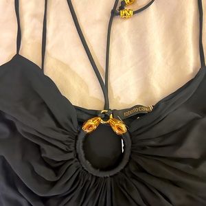 Roberto Cavalli Black Jersey Halter with Gold Snake Ring, NWT
